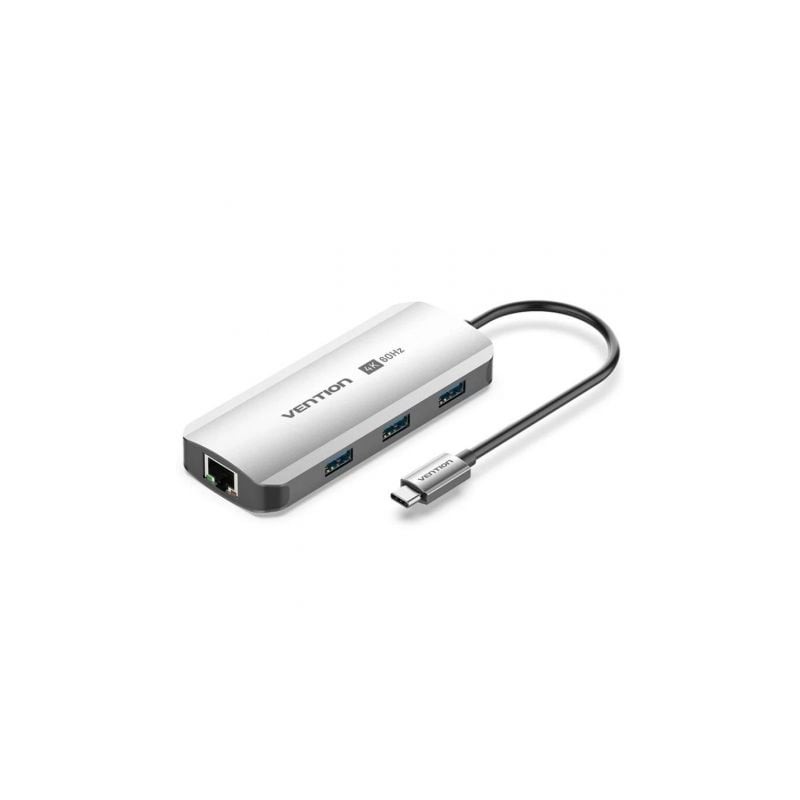 Docking usb tipo-c vention tqhhb/ 1xhdmi 4k/ 3xusb/ 1xusb tipo-c pd/ 1xrj45/ gris