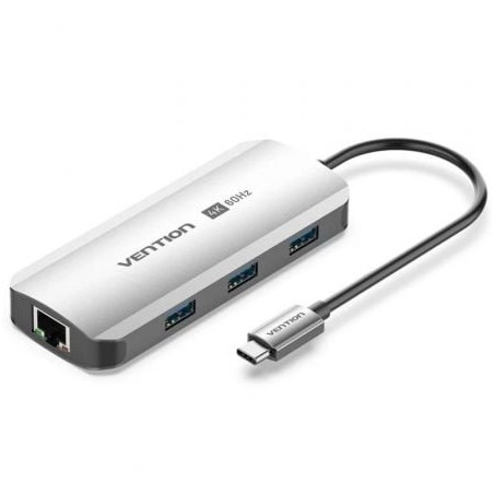 Docking usb tipo-c vention tqhhb/ 1xhdmi 4k/ 3xusb/ 1xusb tipo-c pd/ 1xrj45/ gris