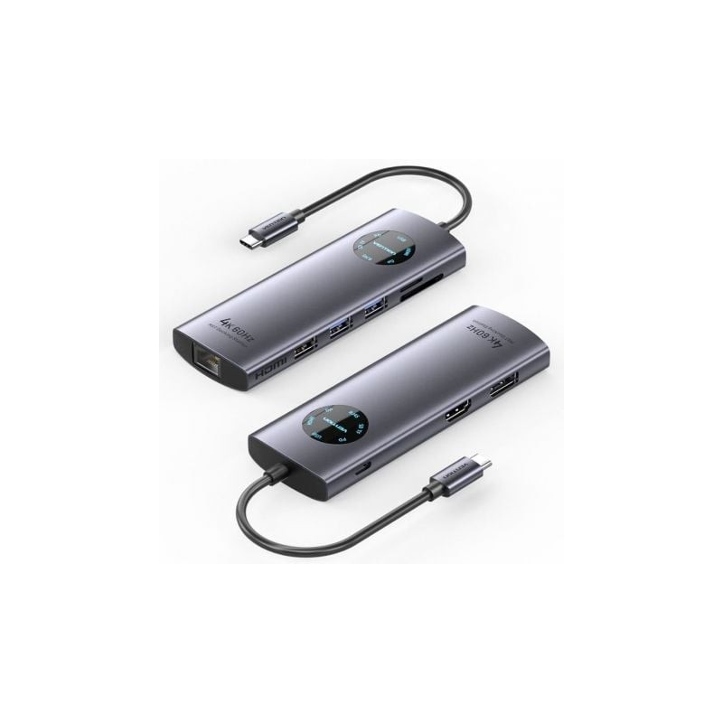 Docking usb tipo-c vention tquhb/ 1xhdmi 4k/ 1xdisplayport/ 3xusb/ 1xrj45/ 1xusb tipo-c pd/ 1xlector tarjetas/ gris