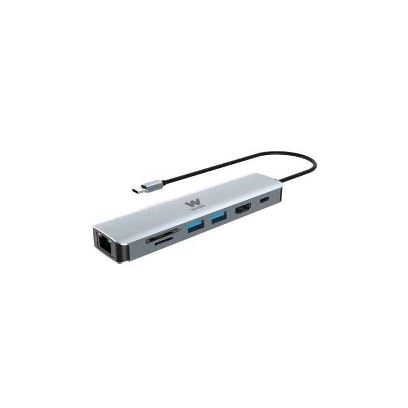 Docking usb tipo-c woxter pe26-181/ 1xhdmi 4k/ 2xusb/ 1xlector de tarjetas/ 1xrj45/ 1xmicrousb/ gris