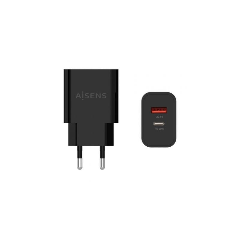 Cargador de pared aisens a110-0682/ 1xusb tipo-c/ 1x usb/ 20w