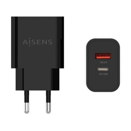 Cargador de pared aisens a110-0682/ 1xusb tipo-c/ 1x usb/ 20w