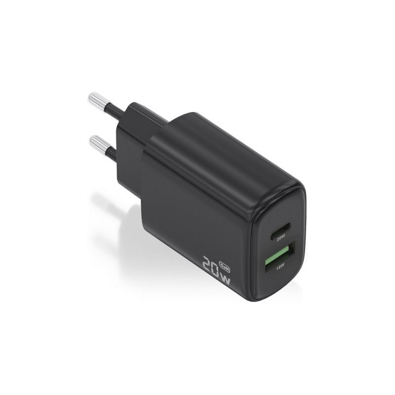 Cargador de pared gan aisens a110-0910/ 1xusb tipo-c/ 1xusb/ 20w/ negro