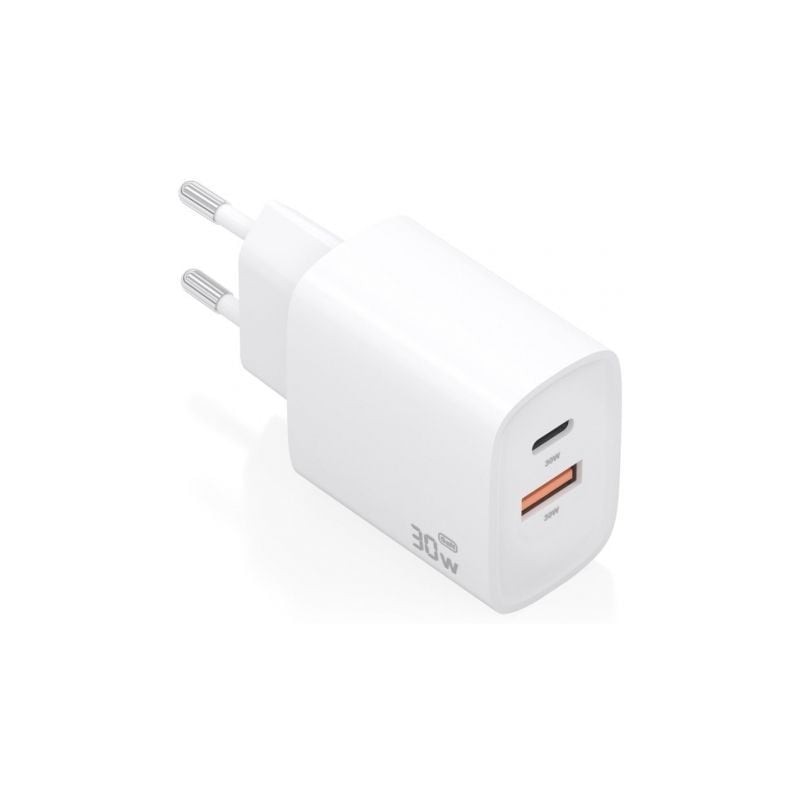 Cargador de pared gan aisens a110-0952/ 1xusb tipo-c/ 1xusb/ 30w/ blanco