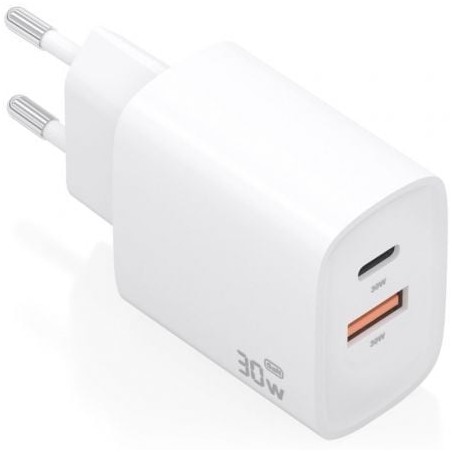 Cargador de pared gan aisens a110-0952/ 1xusb tipo-c/ 1xusb/ 30w/ blanco