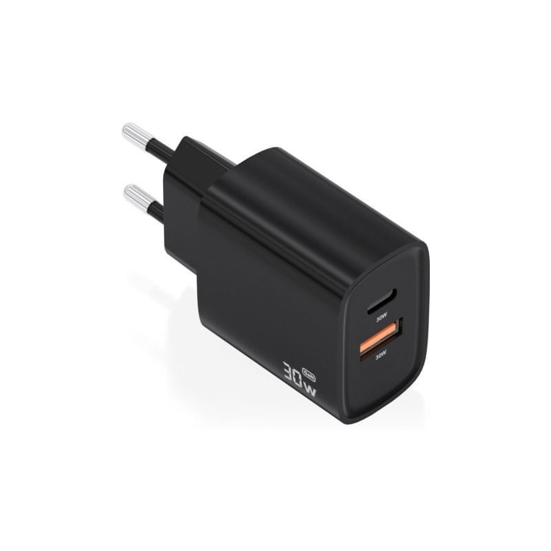 Cargador de pared gan aisens a110-0953/ 1xusb tipo-c/ 1xusb/ 30w/ negro