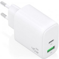 Cargador de pared gan aisens a110-0971/ 1xusb tipo-c/ 1xusb/ 45w/ blanco