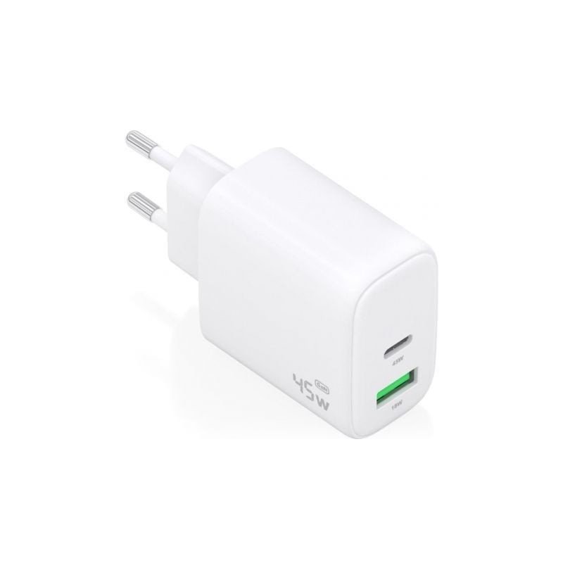 Cargador de pared gan aisens a110-0971/ 1xusb tipo-c/ 1xusb/ 45w/ blanco