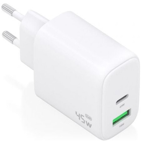 Cargador de pared gan aisens a110-0971/ 1xusb tipo-c/ 1xusb/ 45w/ blanco