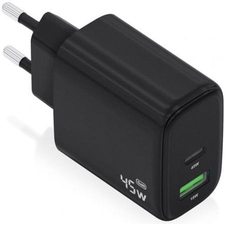 Cargador de pared gan aisens a110-0972/ 1xusb tipo-c/ 1xusb/ 45w/ negro