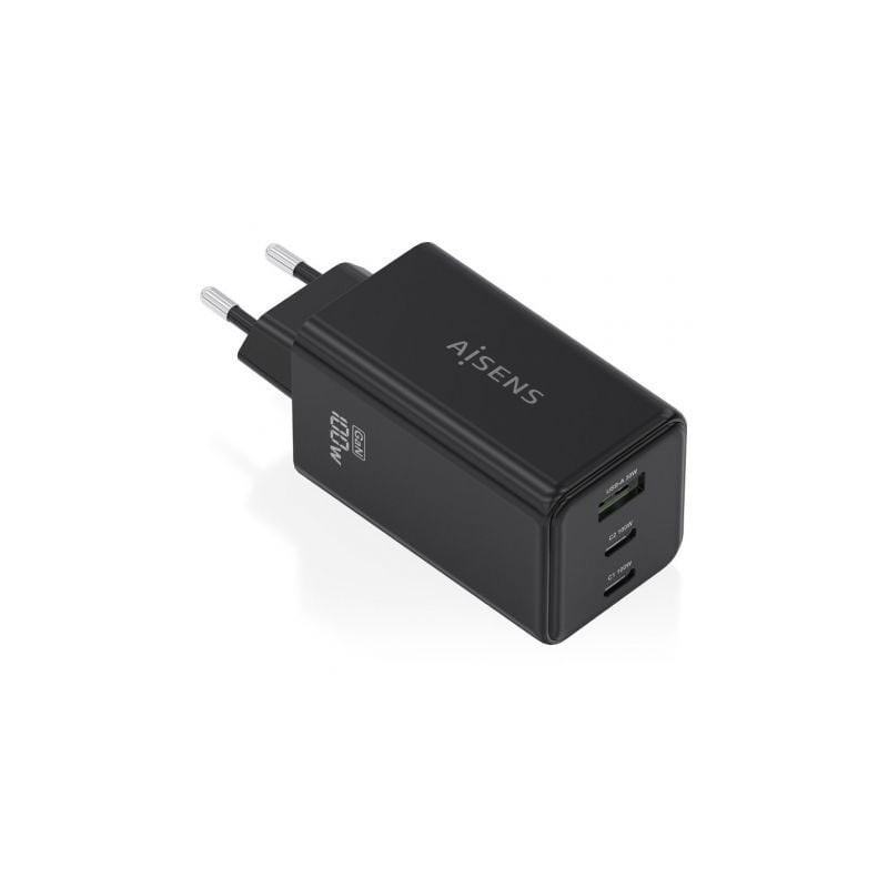 Cargador de pared gan aisens asch-100w3p052-bk/ 2xusb tipo-c/ 1xusb/ 100w