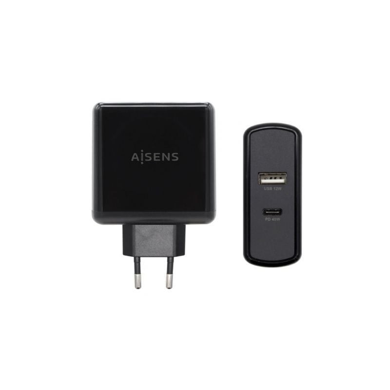 Cargador de pared aisens asch-2pd45a-bk/ 1xusb tipo-c/ 1x usb/ 57w
