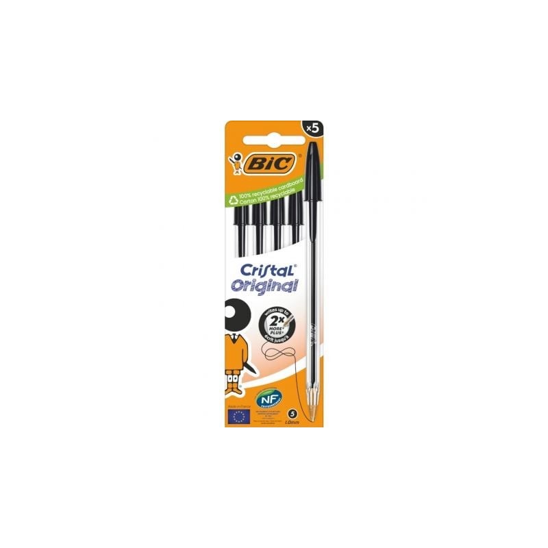 Caja de bolígrafos de tinta de aceite bic cristal original 516345/ 5 unidades/ negros