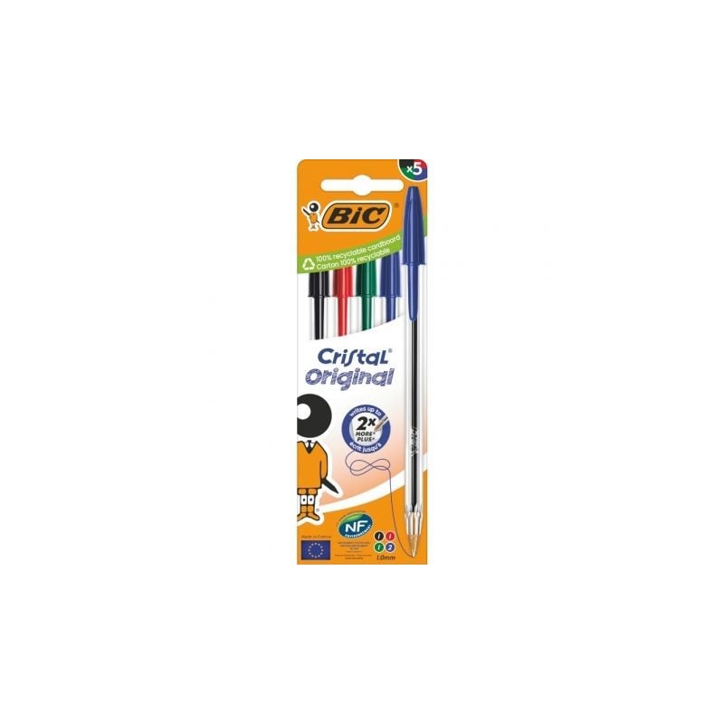 Bolígrafos de tinta de aceite bic cristal original 516346/ 5 unidades/ colores surtidos