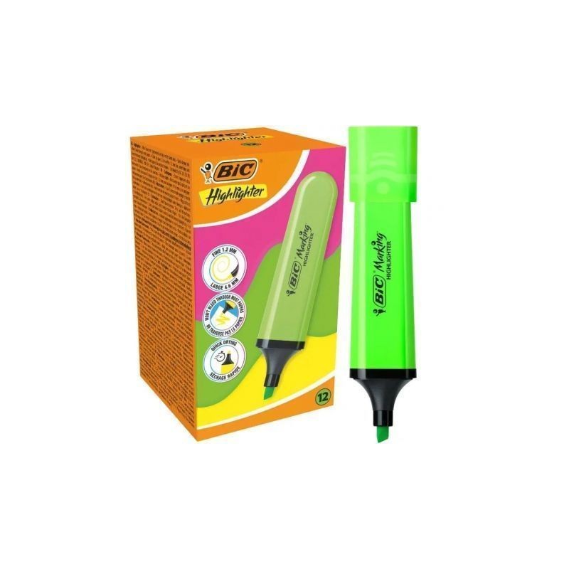 Caja de marcadores fluorescentes bic highlighter flat neón/ 12 unidades/ verdes