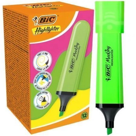 Caja de marcadores fluorescentes bic highlighter flat neón/ 12 unidades/ verdes
