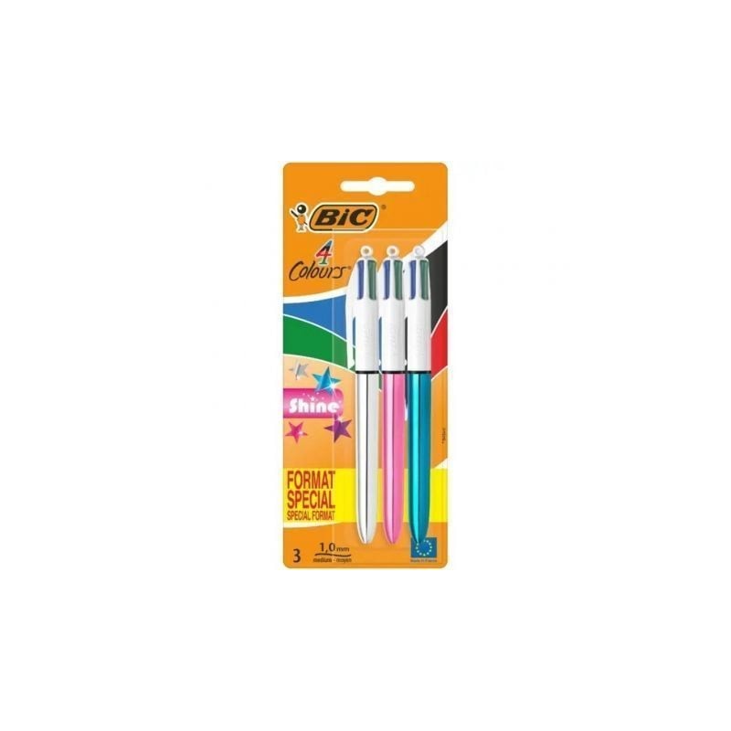Bolígrafos de tinta de aceite retráctil bic 4 colors shine 9122751/ 3 unidades/ 4 colores de tinta/ cuerpo color brillante