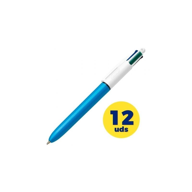 Caja de bolígrafos de tinta de aceite retráctil bic medium original 889969/ 12 unidades/ 4 colores de tinta/ cuerpo color azul