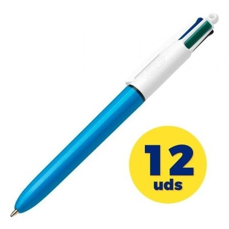 Caja de bolígrafos de tinta de aceite retráctil bic medium original 889969/ 12 unidades/ 4 colores de tinta/ cuerpo color azul