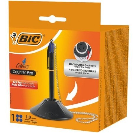 Bolígrafo de tinta de aceite retráctil bic 527507/ azul/ incluye base + cadena