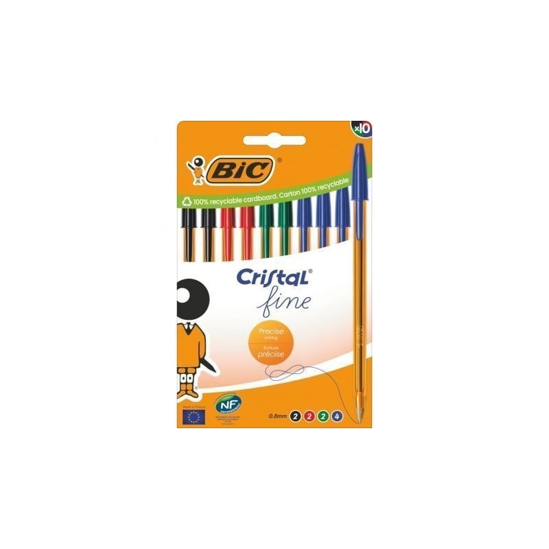 Bolígrafos de tinta de aceite bic cristal fine 516356/ 10 unidades/ colores surtidos