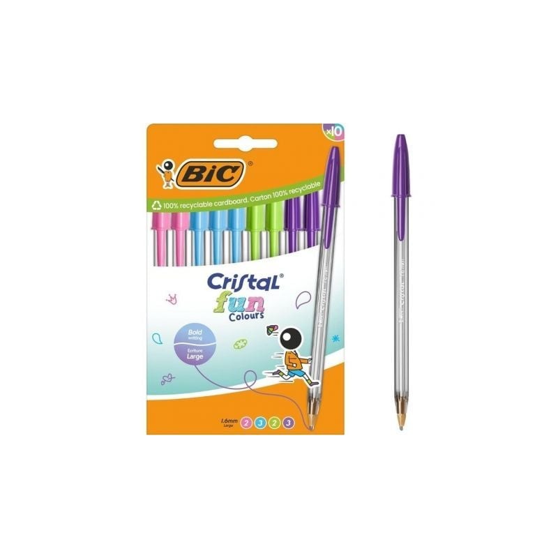 Bolígrafos de tinta de aceite bic cristal fun 524176/ 10 unidades/ colores surtidos