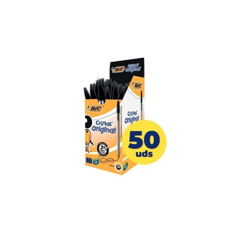 Caja de bolígrafos de tinta de aceite bic cristal original 8373639/ 50 unidades/ negros