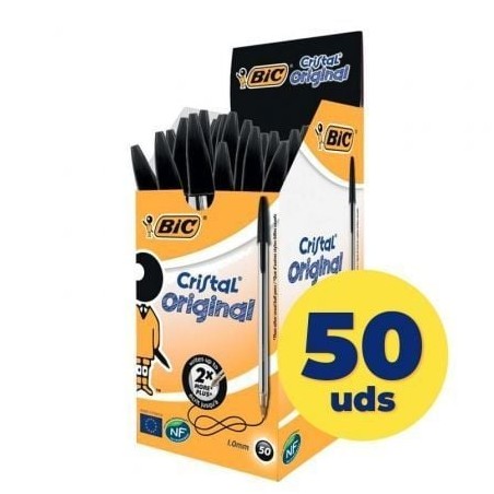 Caja de bolígrafos de tinta de aceite bic cristal original 8373639/ 50 unidades/ negros