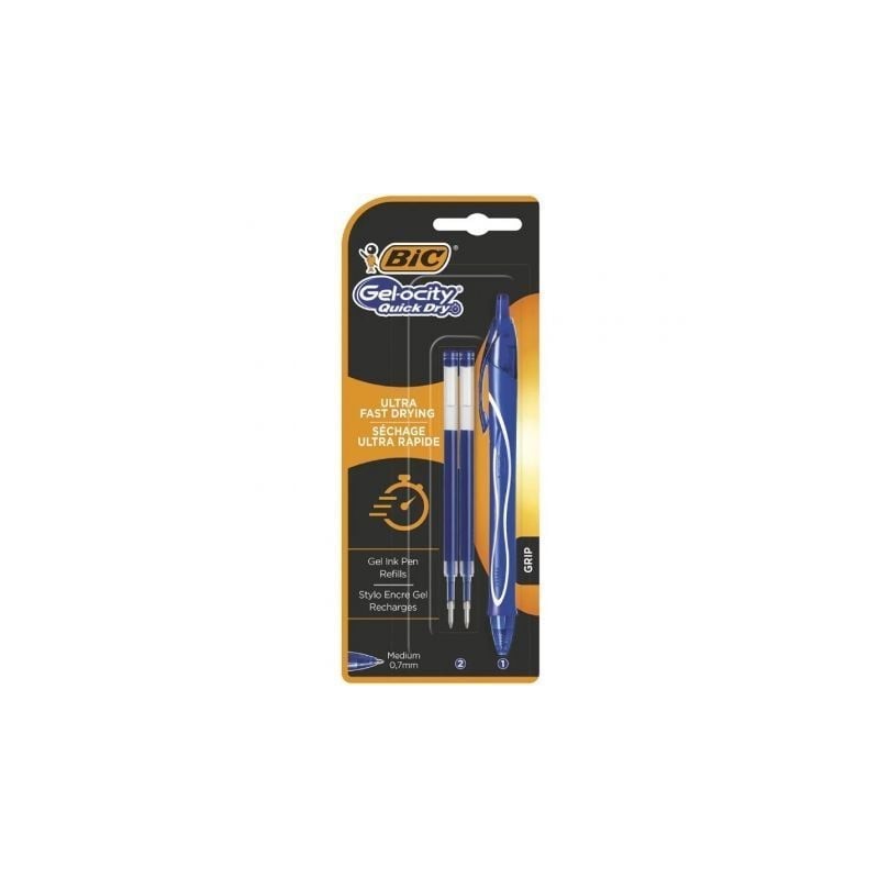 Bolígrafos de tinta de gel retráctil bic gelocity quick dry 951757/ 1 unidades/ 2 recambios/ azul