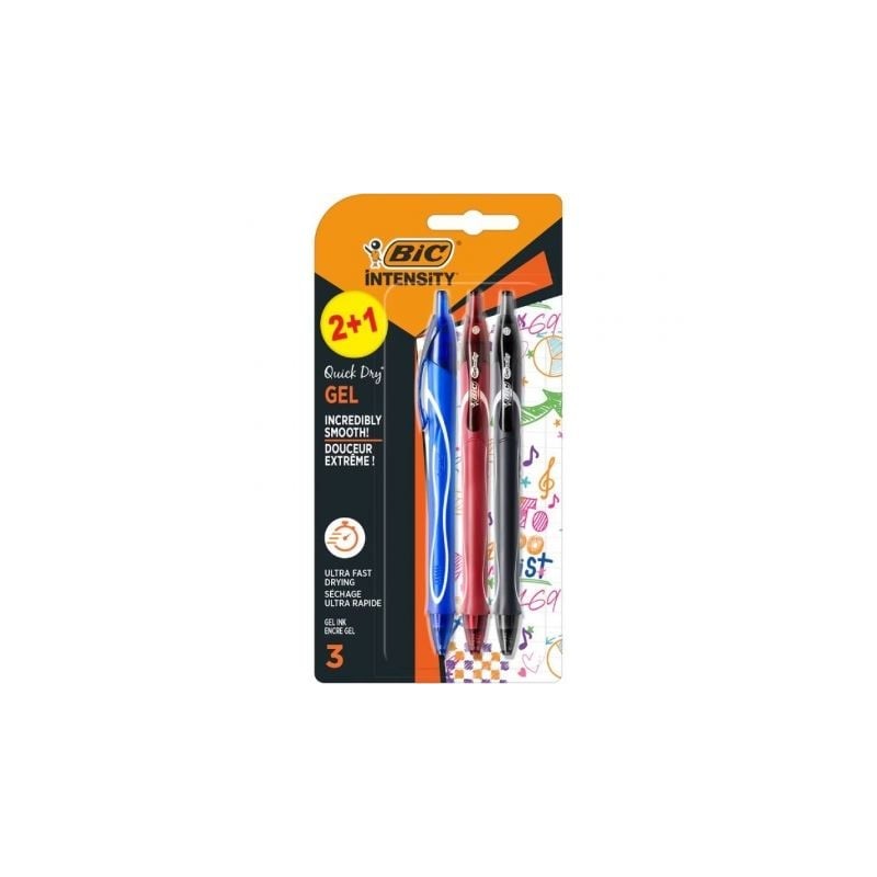 Bolígrafo de tinta de gel retráctil bic gelocity quick dry 972035/ 3 unidades/ surtidos