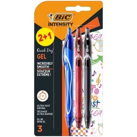 Bolígrafo de tinta de gel retráctil bic gelocity quick dry 972035/ 3 unidades/ surtidos