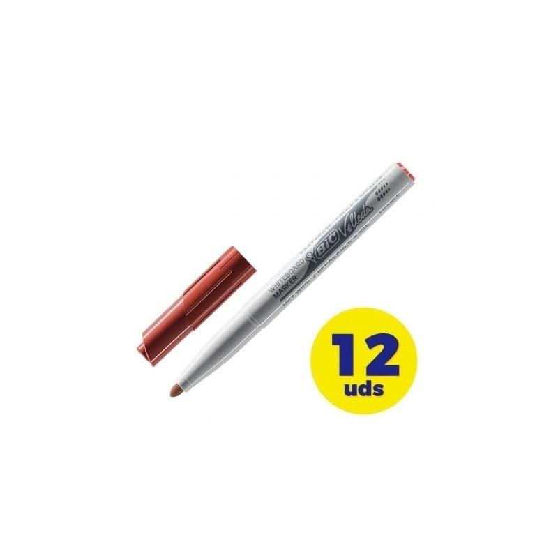 Caja de rotuladores para pizarra bic velleda 9581691/ 2mm/ 12 unidades/ rojos