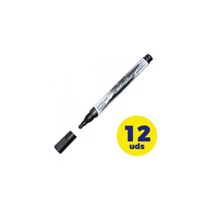 Caja de rotuladores de punta redonda para pizarra bic velleda 902088/ 1.5mm/ 12 unidades/ negros