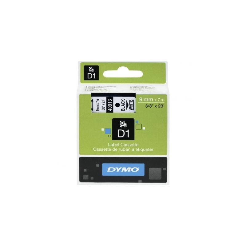 Cinta rotuladora adhesiva de plástico dymo d1 40913/ para label manager/ 9mm x 7m/ negra-blanca