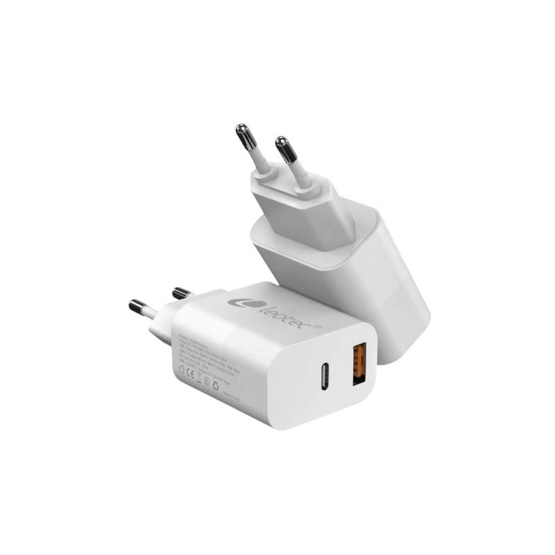 Cargador de pared leotec lecsph20w2w2/ 1xusb tipo-c/ 1xusb/ 20w
