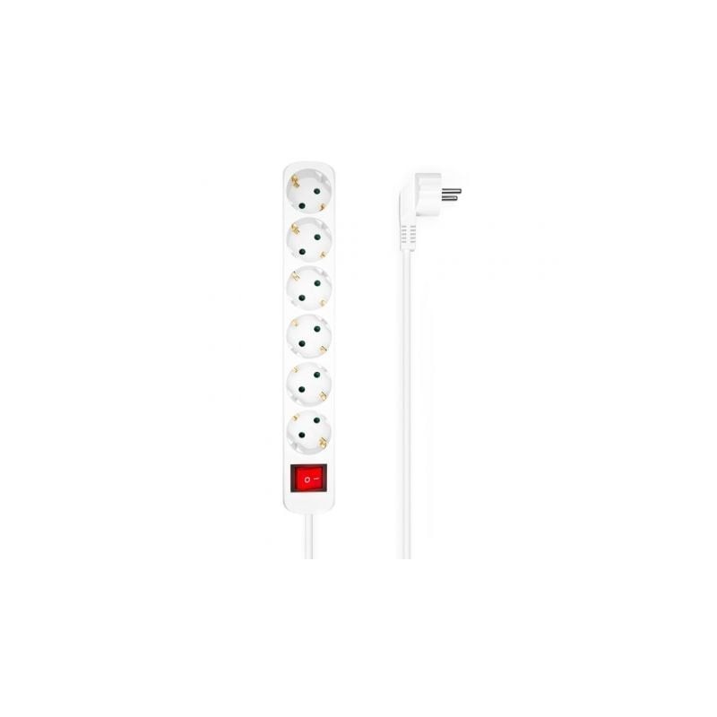 Regleta con interruptor aisens a154-0535/ 6 tomas de corriente/ cable 1.4m/ blanco