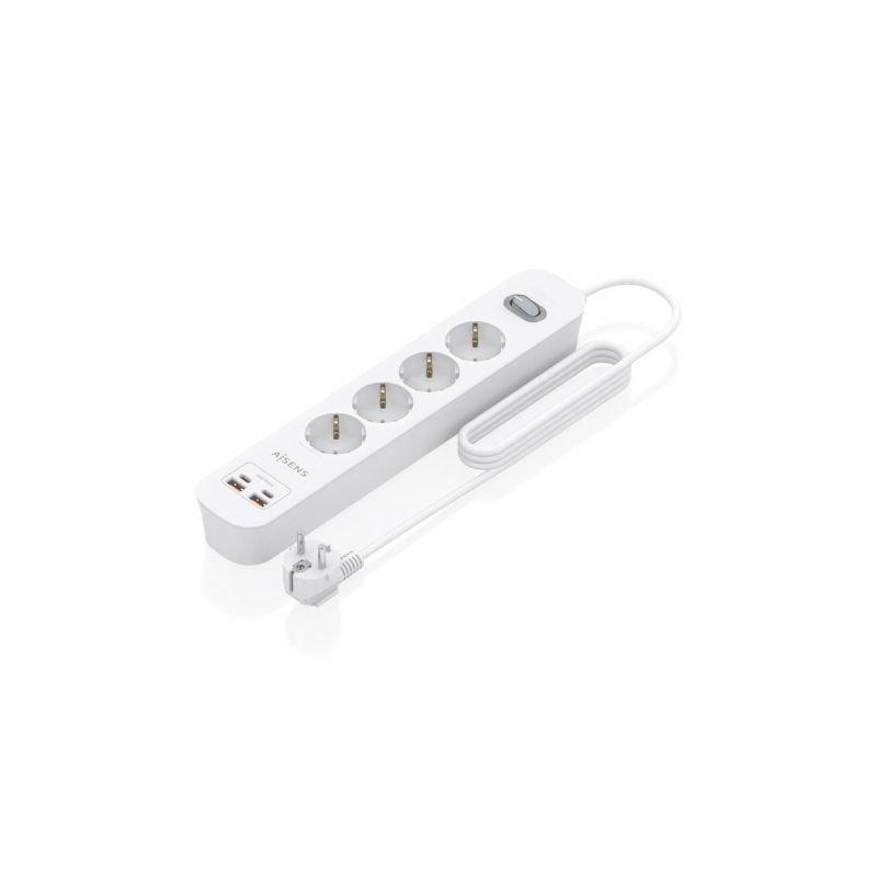 Regleta con interruptor aisens asps-2a2c12-w/ 4 tomas de corriente/ 2 usb - 2 usb tipo-c/ cable 1.4m/ blanco