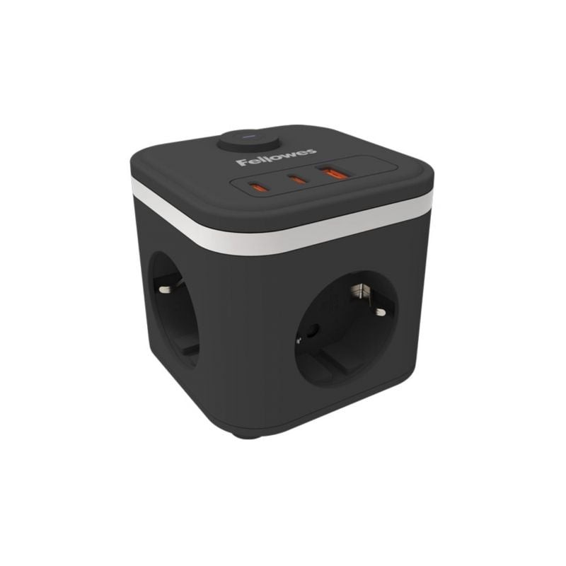 Regleta con interruptor fellowes/ 3 tomas de corriente/ 1 usb - 2 usb tipo-c/ cable 2m/ negra