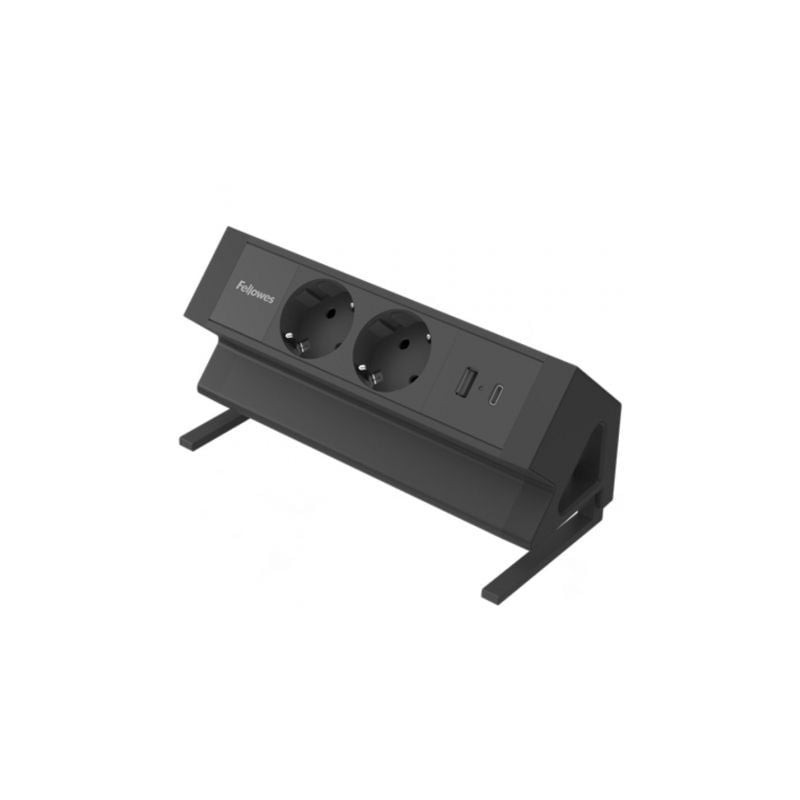 Regleta sobremesa fellowes 100137182/ 2 tomas de corriente/ 1 usb - 1 usb tipo-c/ cable 2m/ negra