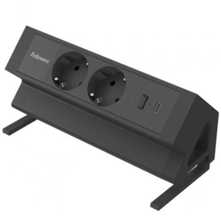 Regleta sobremesa fellowes 100137182/ 2 tomas de corriente/ 1 usb - 1 usb tipo-c/ cable 2m/ negra