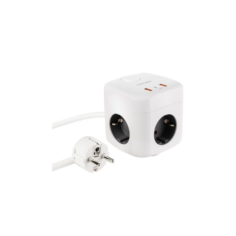 Regleta nanocable 10.37.0011/ 3 tomas de corriente/ 2 usb - 1 usb tipo-c/ cable 1.4m/ blanca