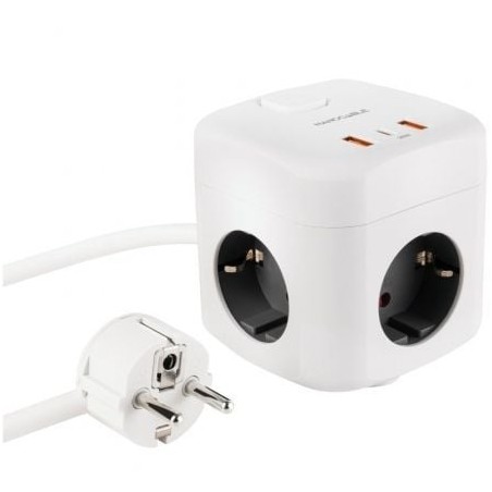 Regleta nanocable 10.37.0011/ 3 tomas de corriente/ 2 usb - 1 usb tipo-c/ cable 1.4m/ blanca