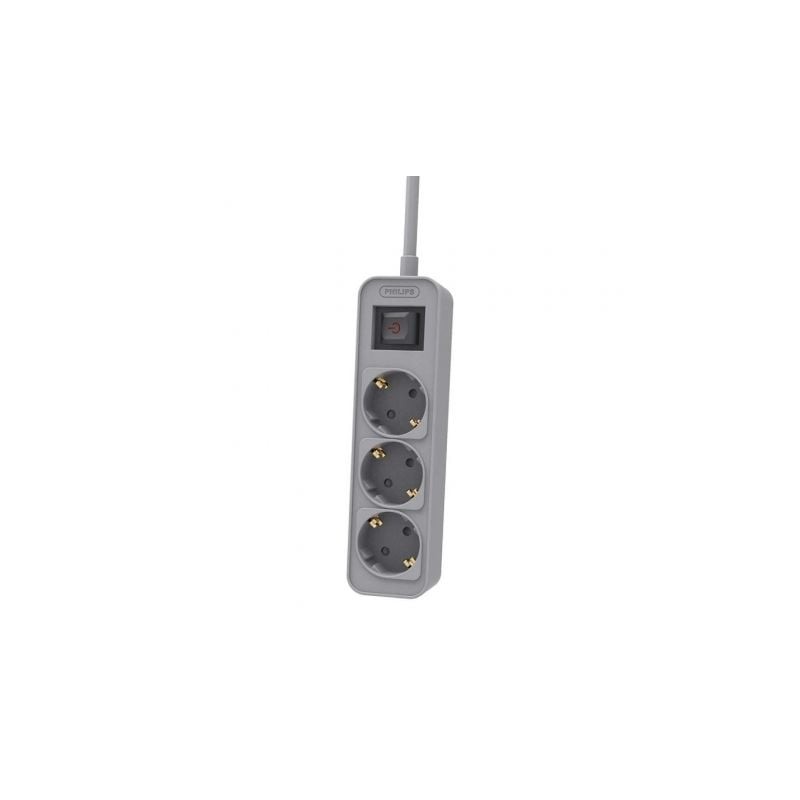 Regleta con interruptor philips chp2134g/ 3 tomas de corriente/ cable 1.5m/ gris