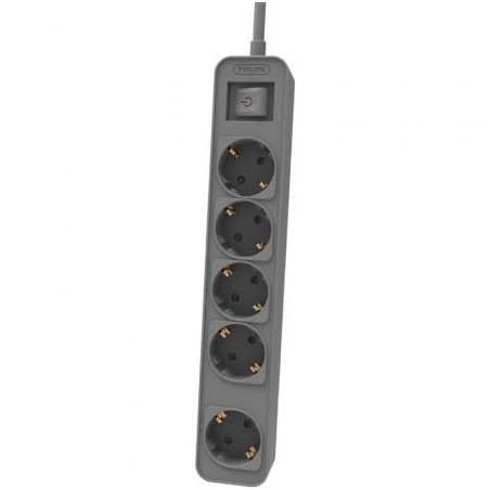 Regleta con interruptor philips chp2154g/12 5 tomas de corriente/ cable 1.5m/ gris