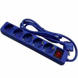 Regleta con interruptor phasak bn 0825/ 5 tomas de corriente/ cable 1.8m/ azul