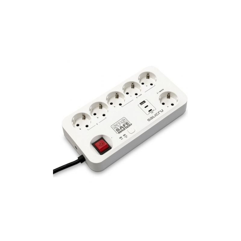 Regleta con interruptor salicru safe master+/ 5 tomas de corriente/ 1 master/ 2 usb tipo-c/ 1 usb/ cable 1.4m/ blanca