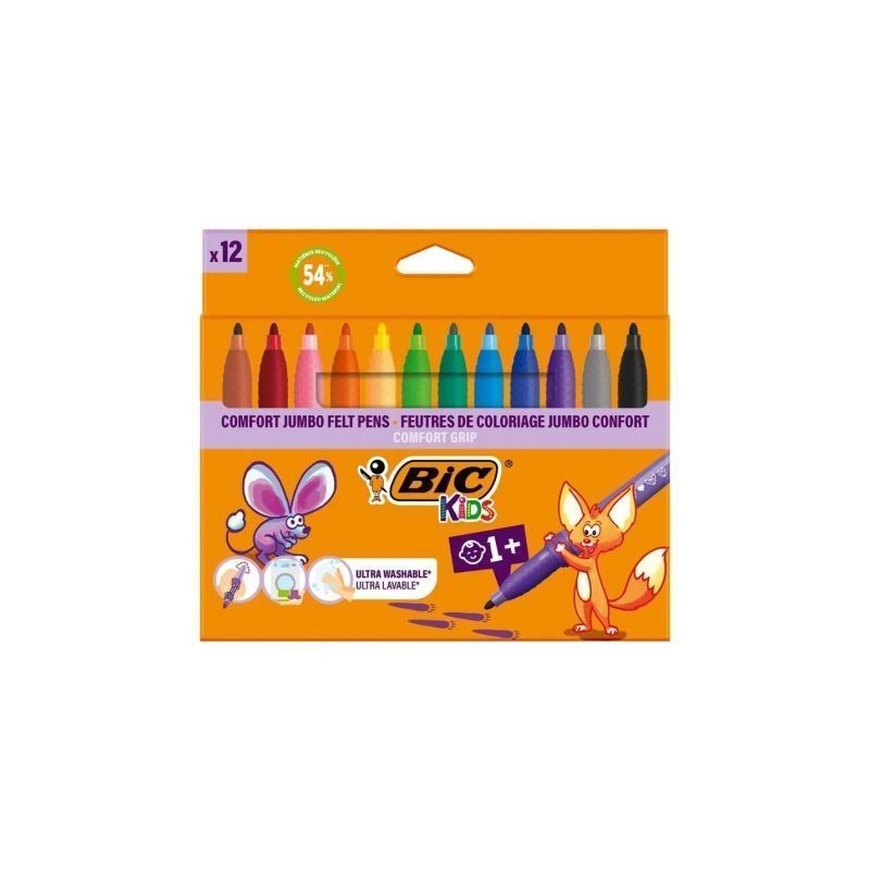 Rotuladores punta ancha bic kids comfort jumbo 517250/ 12 unidades/ colores surtidos