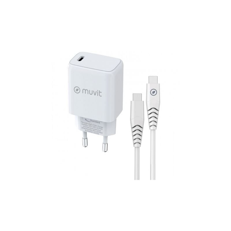 Cargador de pared muvit for change mcpak0044/ 1xusb tipo-c + cable usb tipo-c/ 20w