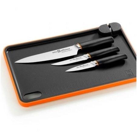 Pack 3 cuchillos bra efficient a198021 con tabla para cortar