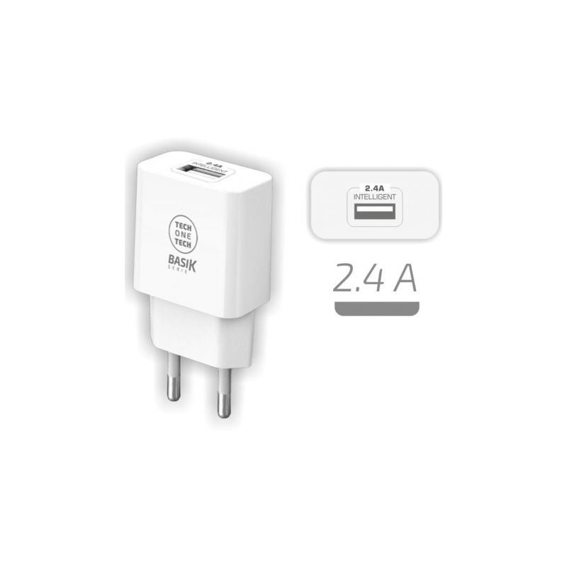 Cargador de pared tech one tech tec2904/ 1xusb/ 2.4a/ blanco